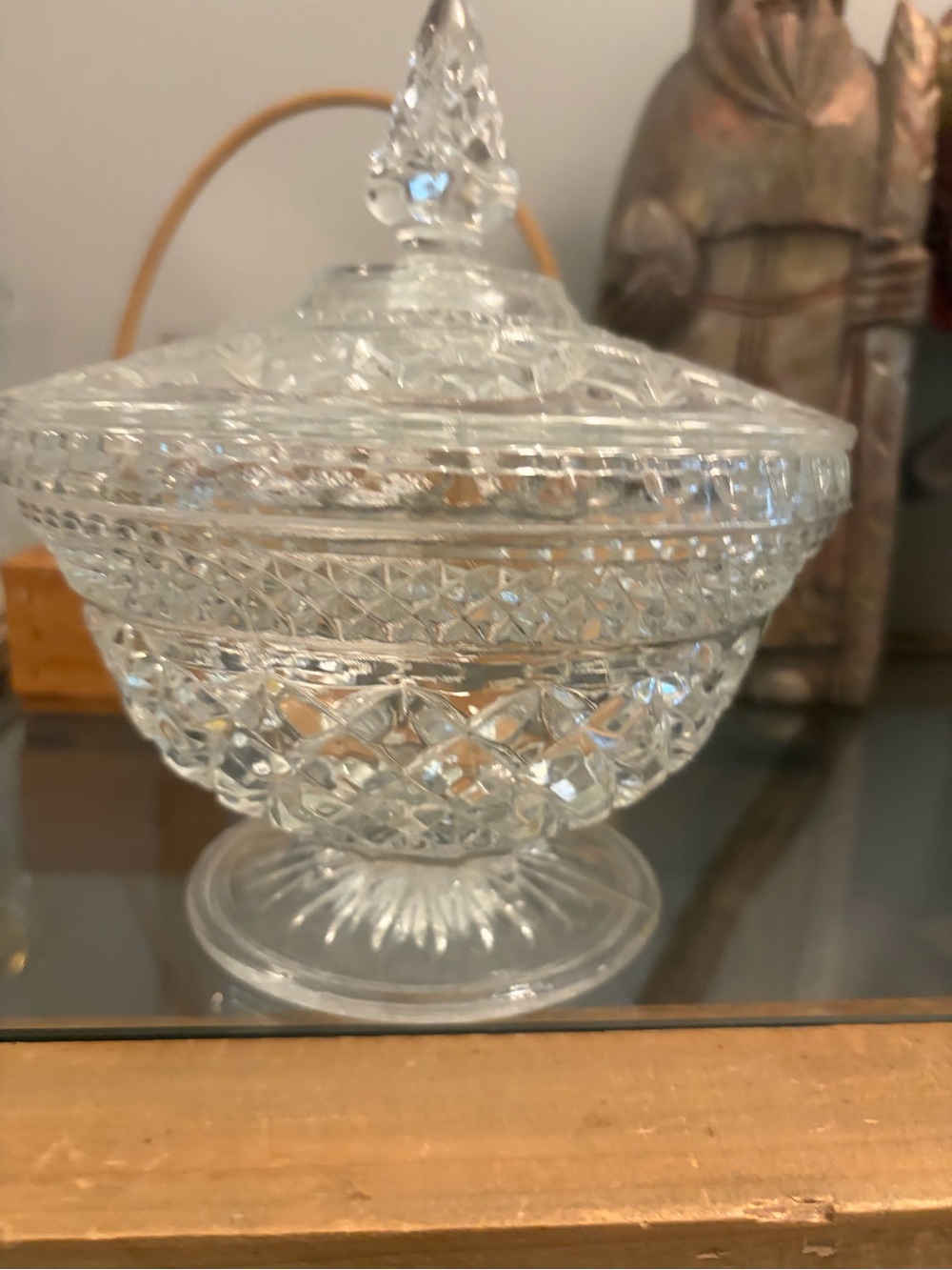 Vintage Clear Pressed Glass Covered Candy Dish. Cottagecore.